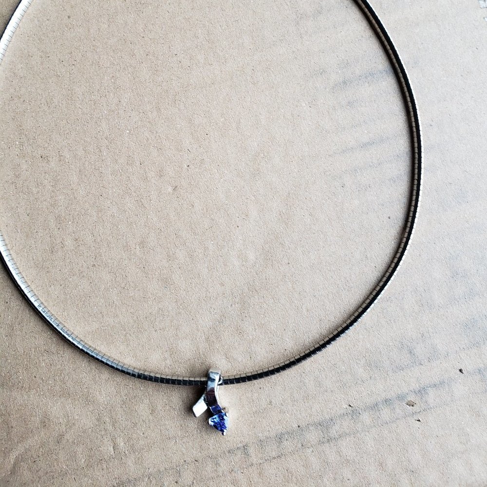 HOST PICK. NIP. Tanzanite Trillion Cut .40 ctw Stone Pendant on Omega Necklace - Picture 3 of 3